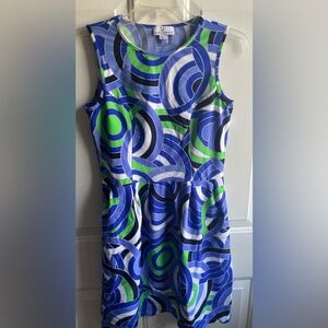 Jude Connally Women's Molly Dress in a Retro 70s Blue and Green Print Size Small